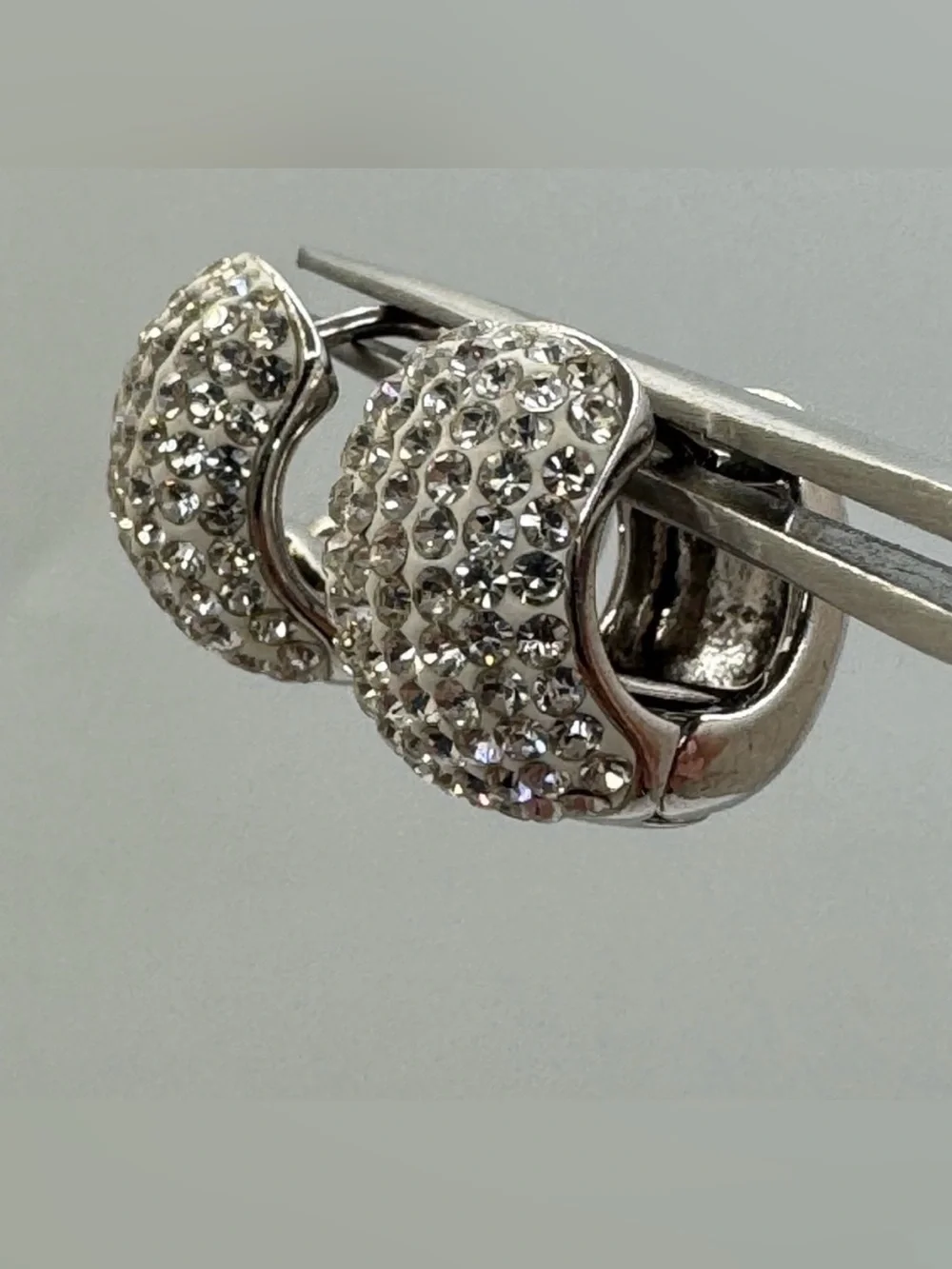Crystal Huggie Hoop Earrings Silver Tone, ATI Athra Trading